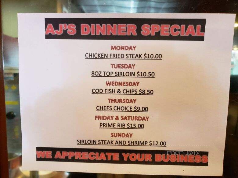 A J's Bar & Grill - Keizer, OR menu_pic