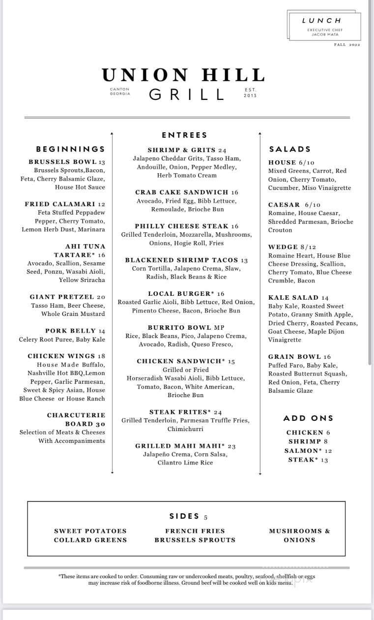 Union Hill Grill - Canton, GA menu_pic