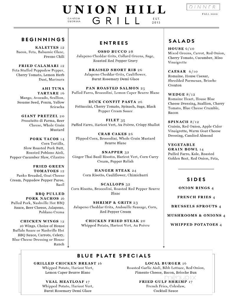 Union Hill Grill - Canton, GA menu_pic