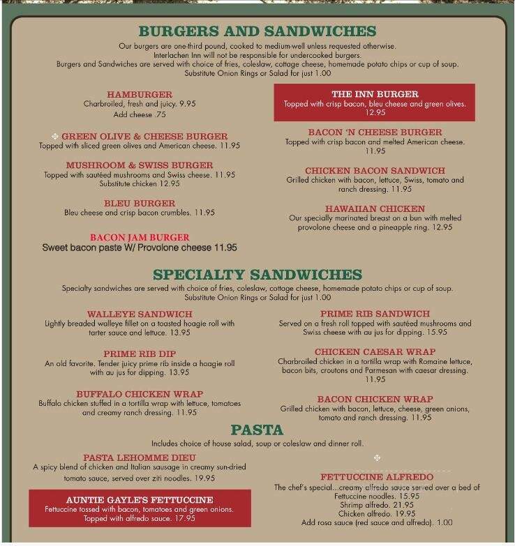 Interlachen Inn - Alexandria, MN menu_pic