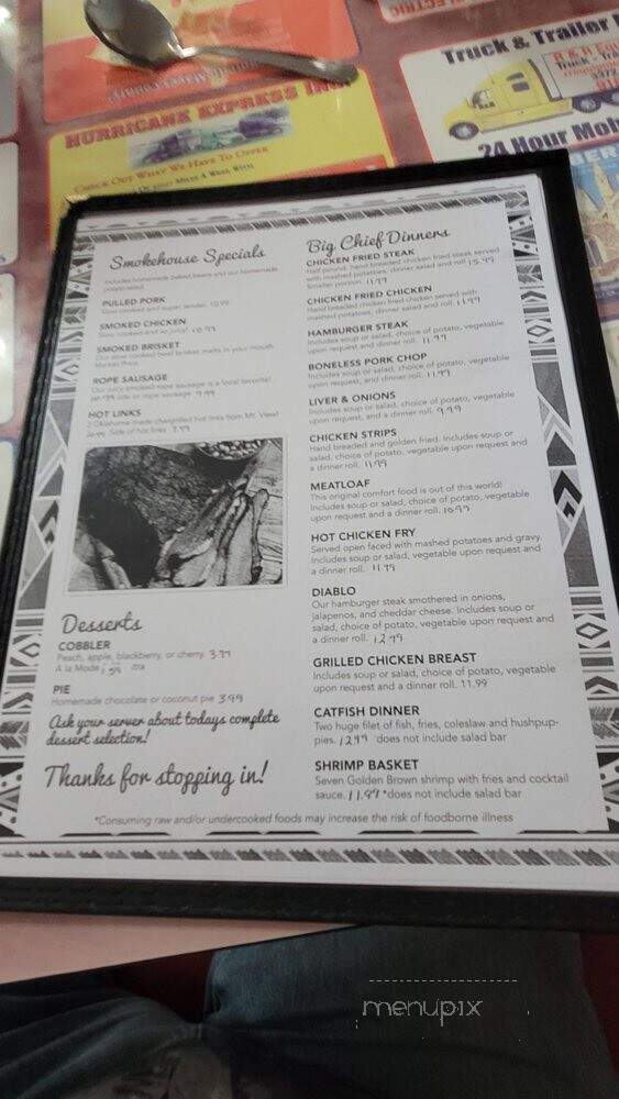 Cherokee Restaurant - Big Cabin, OK menu_pic