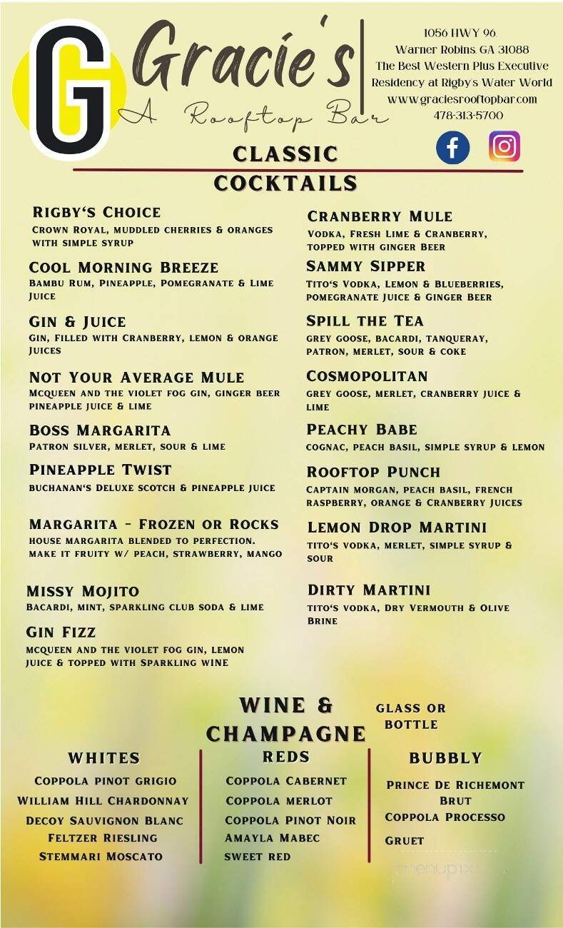 Gracie's: A Rooftop Bar - Warner Robins, GA menu_pic