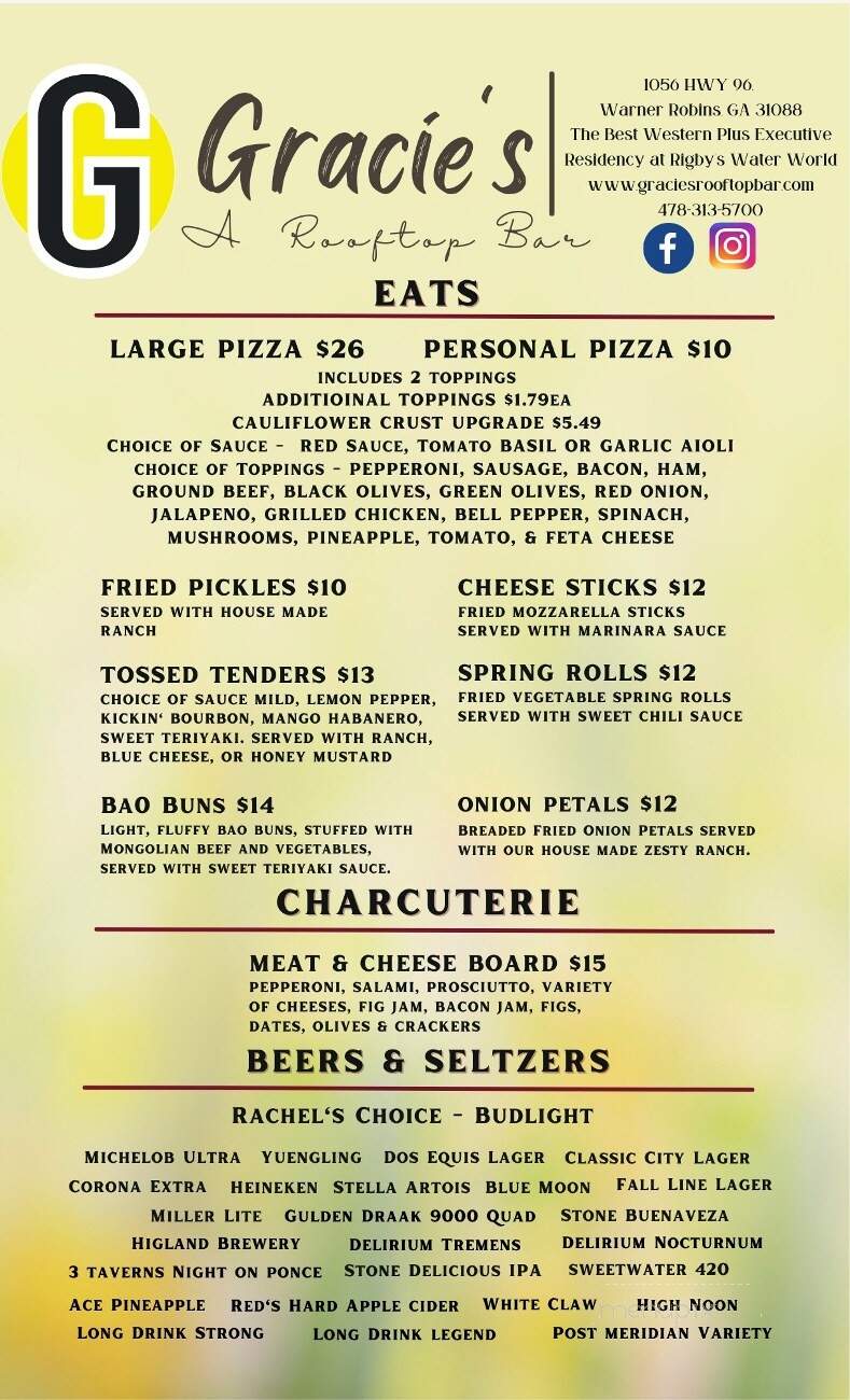 Gracie's: A Rooftop Bar - Warner Robins, GA menu_pic