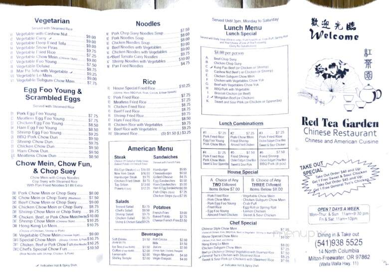Red Tea Garden - Milton-Freewater, OR menu_pic