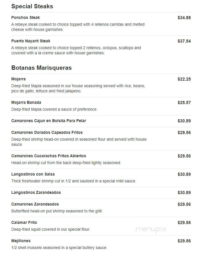Puerto Nayarit Restaurant - Denver, CO menu_pic