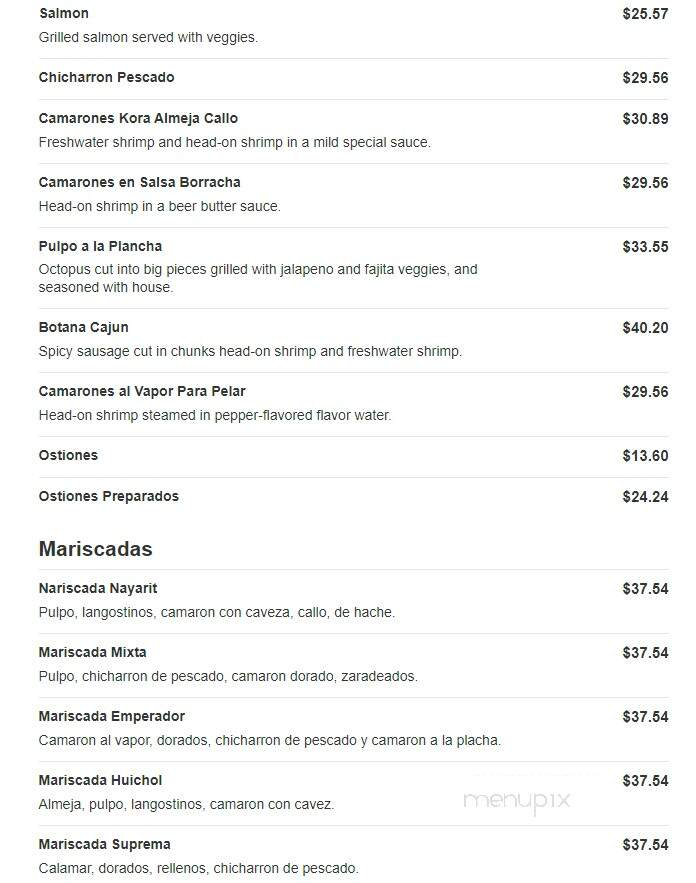 Puerto Nayarit Restaurant - Denver, CO menu_pic