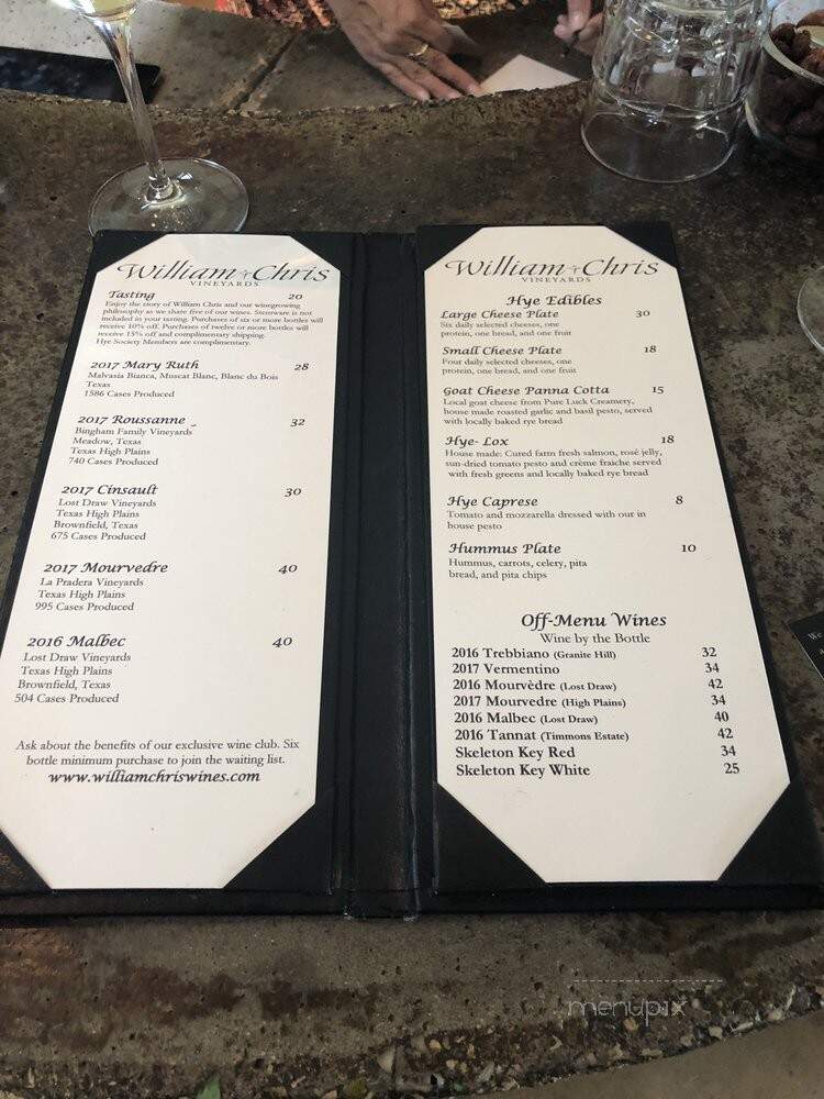 William Chris Vineyards - Hye, TX menu_pic