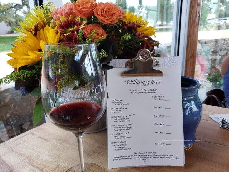 William Chris Vineyards - Hye, TX menu_pic