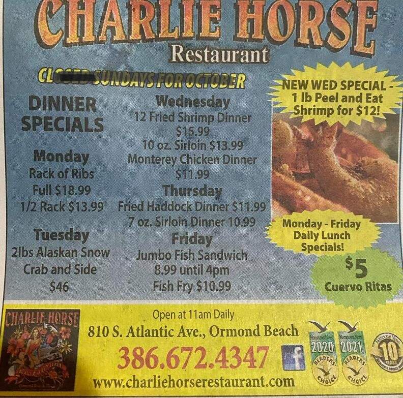 Charlie Horse Restaurant - Ormond Beach, FL menu_pic