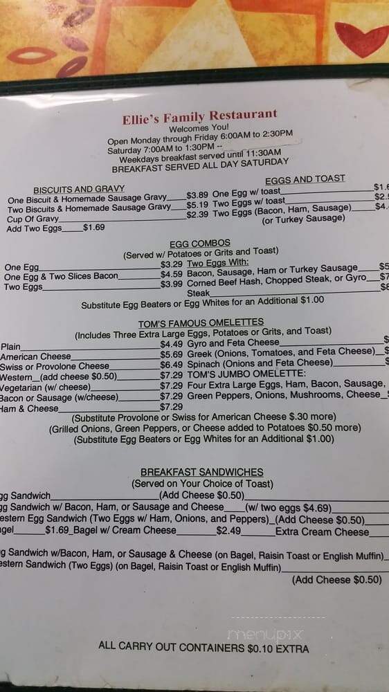Ellie's Breakfast & Lunch - Tampa, FL menu_pic
