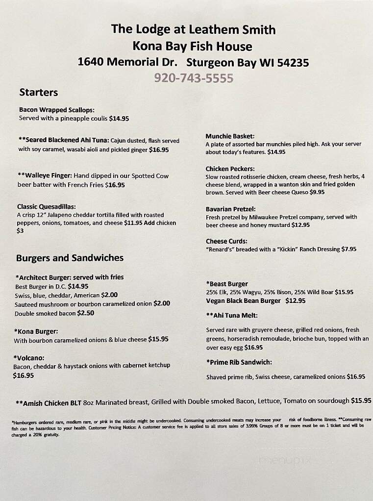 Leathem Smith Lodge & Marina - Sturgeon Bay, WI menu_pic