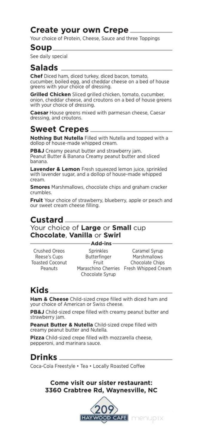 Crepe & Custard - Lake Junaluska, NC menu_pic