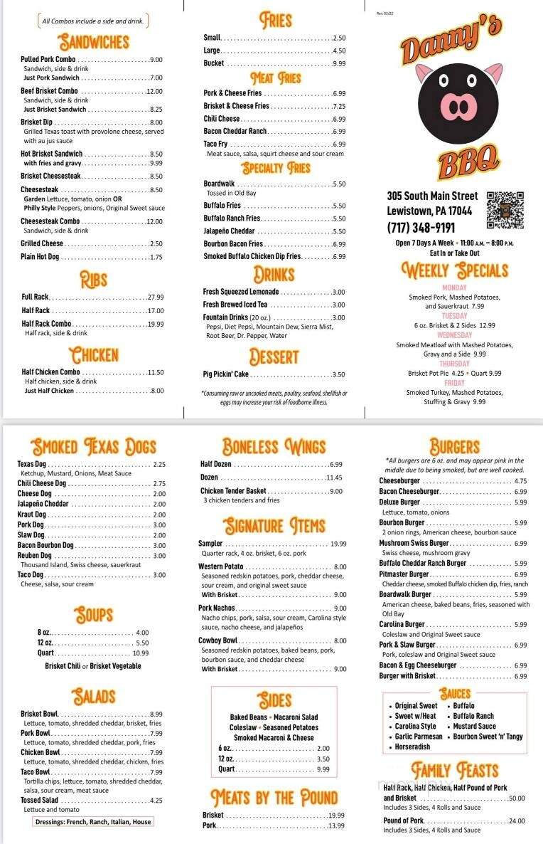 Danny's BBQ - Lewistown, PA menu_pic