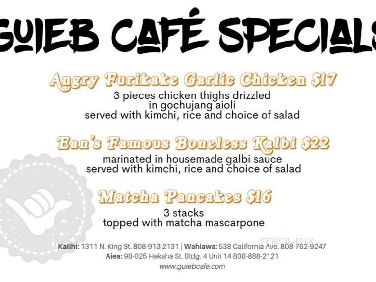 Guieb Cafe - Wahiawa, HI menu_pic