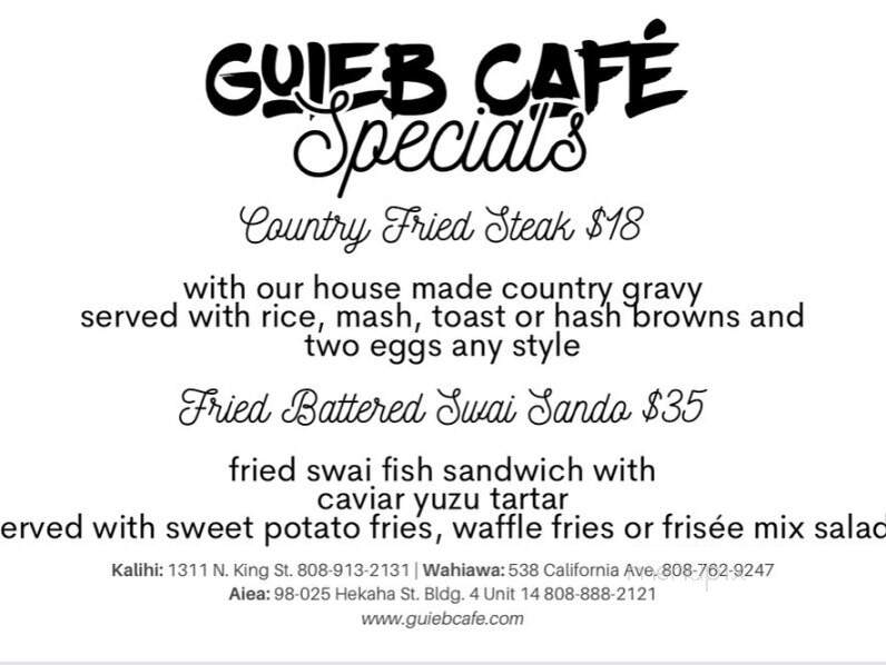 Guieb Cafe - Wahiawa, HI menu_pic