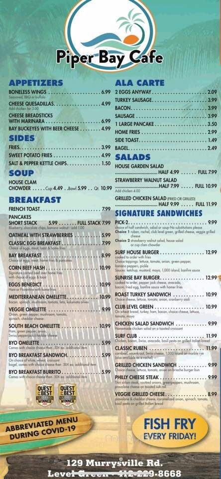 Piper Bay Cafe - Delmont, PA menu_pic