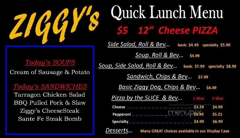 Ziggy's Pizza - West Lebanon, NH menu_pic