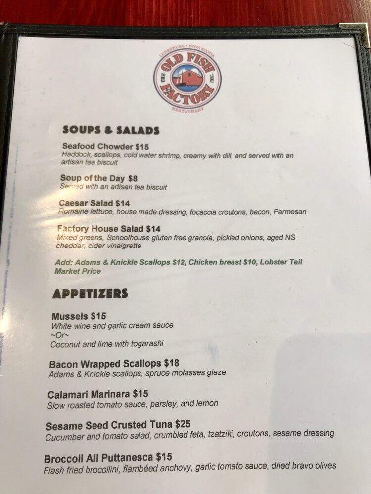 Old Fish Factory Restaurant Ice House Bar - Lunenburg, NS menu_pic