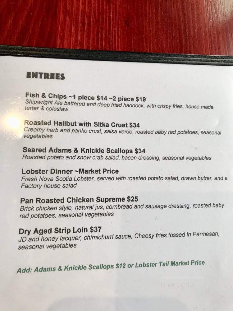 Old Fish Factory Restaurant Ice House Bar - Lunenburg, NS menu_pic