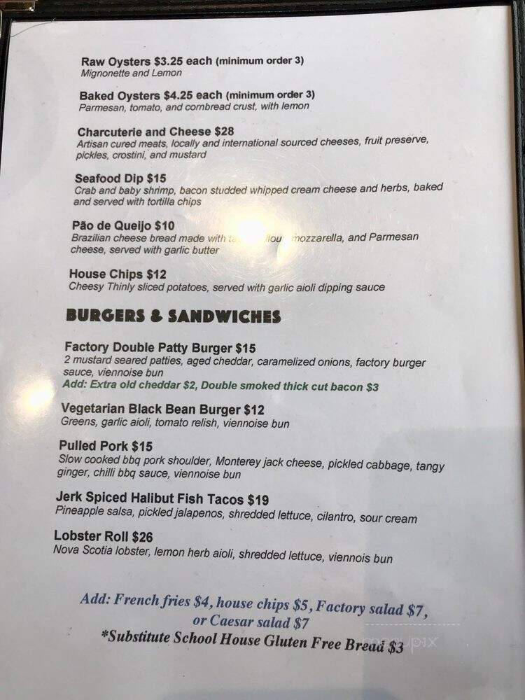 Old Fish Factory Restaurant Ice House Bar - Lunenburg, NS menu_pic
