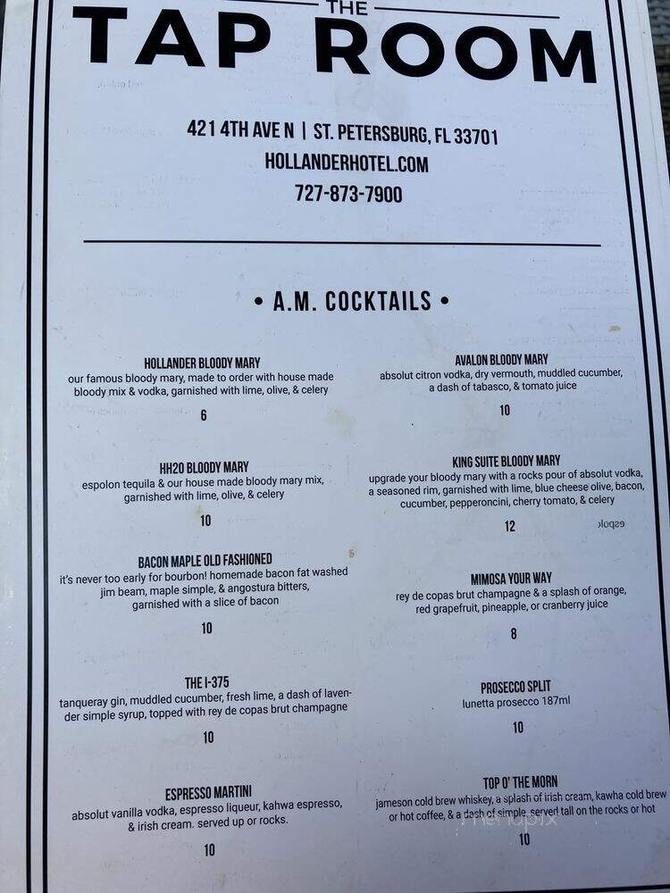 Tap Room at the Hollander - St Petersburg, FL menu_pic