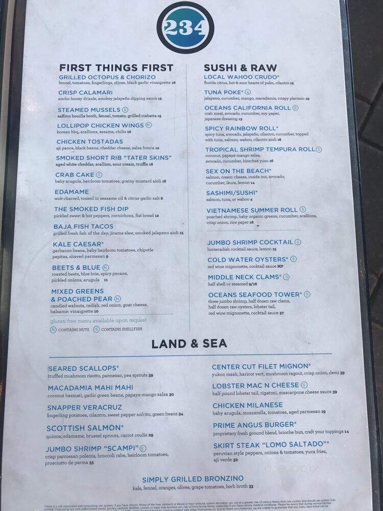 Oceans 234 - Deerfield Beach, FL menu_pic