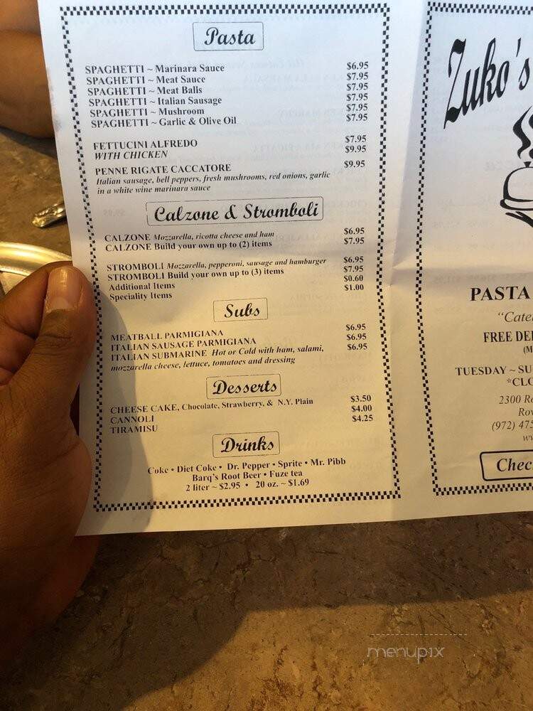 Zuko Pizza Pasta - Rowlett, TX menu_pic