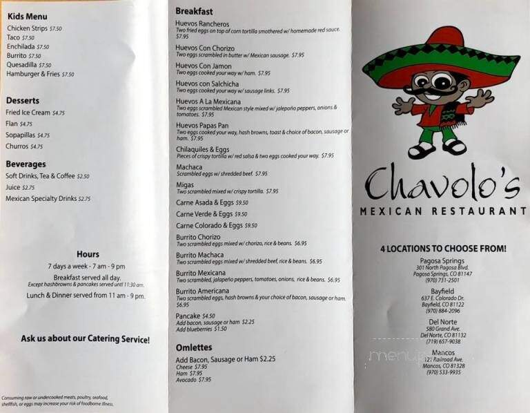 Chavolos Taqueria - Pagosa Springs, CO menu_pic