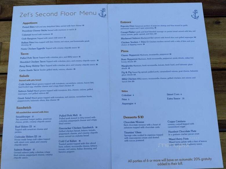 Zef's Dockside Bar & Kitchen - St Clair Shores, MI menu_pic