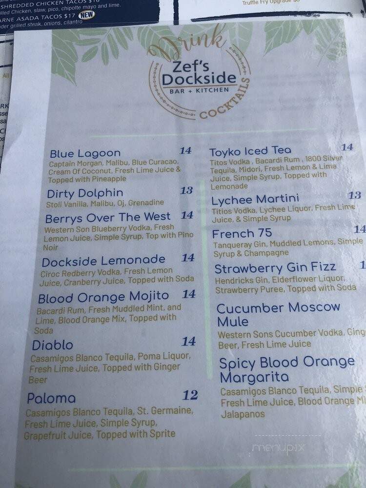 Zef's Dockside Bar & Kitchen - St Clair Shores, MI menu_pic