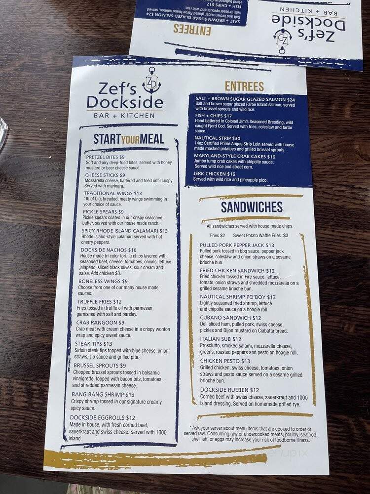 Zef's Dockside Bar & Kitchen - St Clair Shores, MI menu_pic