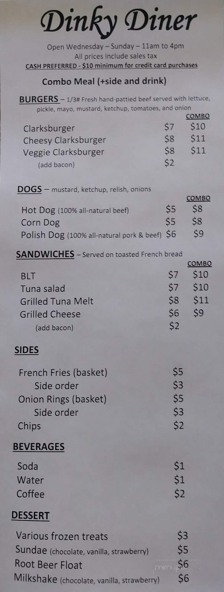Dinky Diner - Clarksburg, CA menu_pic