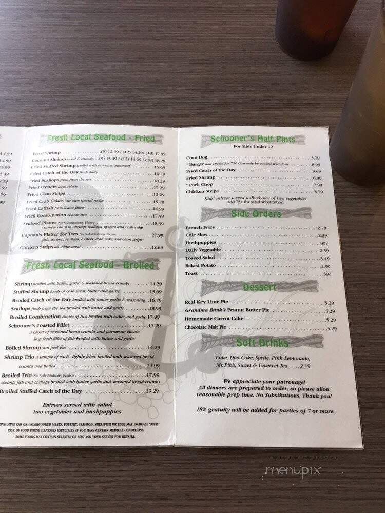 Schooner's Seafood House - St Augustine, FL menu_pic