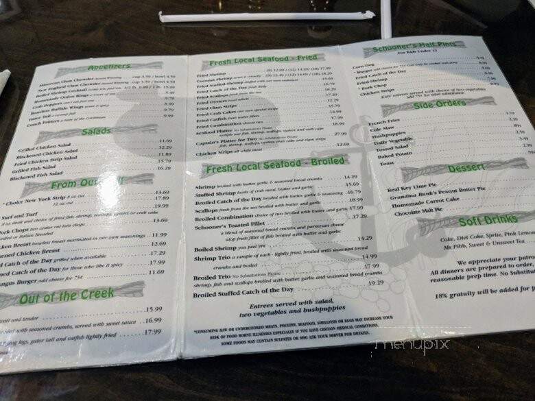 Schooner's Seafood House - St Augustine, FL menu_pic