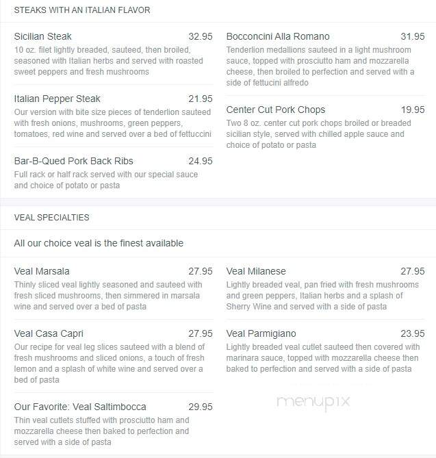 Casa Capri Italian Restaurant - Kenosha, WI menu_pic