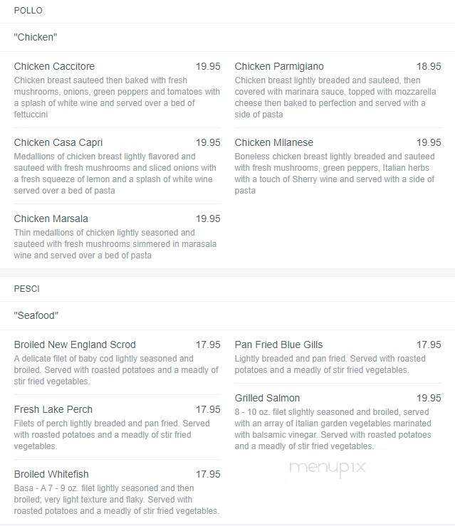 Casa Capri Italian Restaurant - Kenosha, WI menu_pic