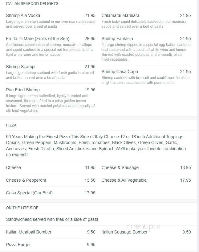Casa Capri Italian Restaurant - Kenosha, WI menu_pic