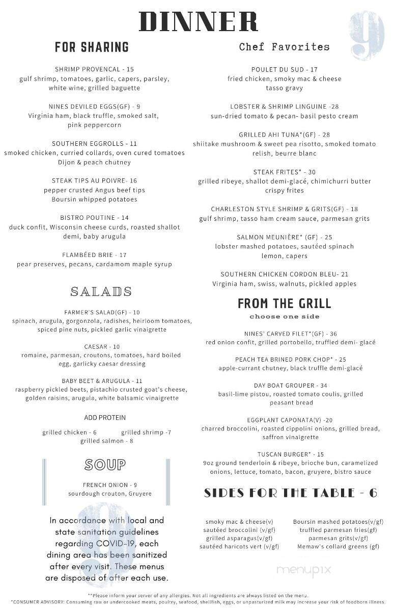 On the Nines - Mooresville, NC menu_pic