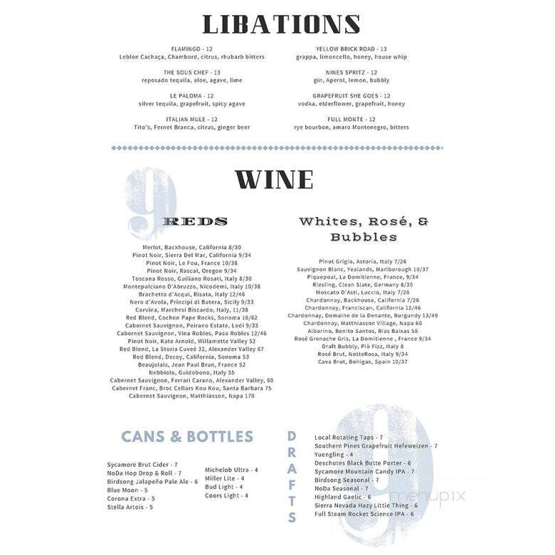 On the Nines - Mooresville, NC menu_pic