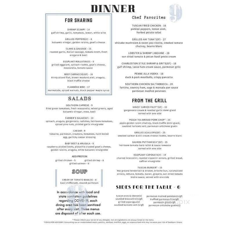 On the Nines - Mooresville, NC menu_pic