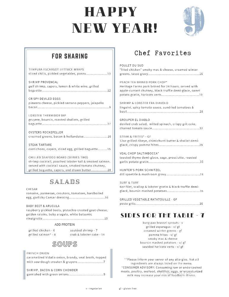 On the Nines - Mooresville, NC menu_pic