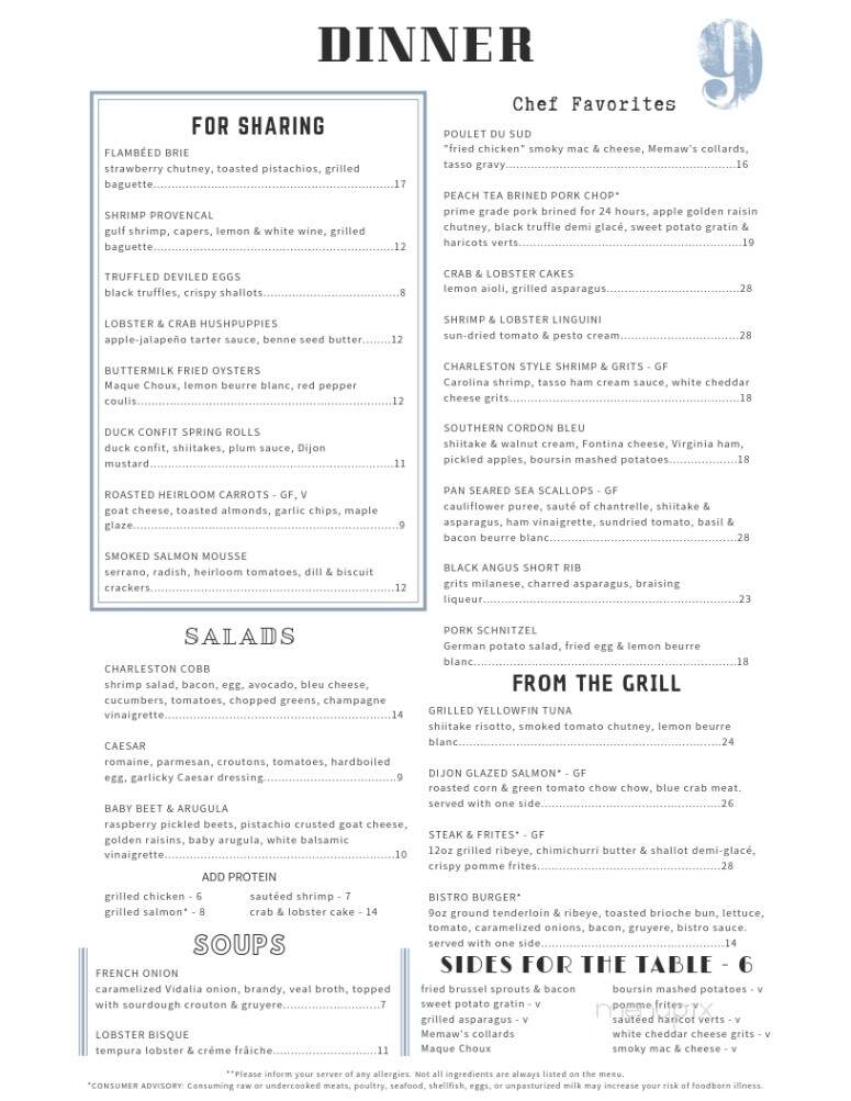 On the Nines - Mooresville, NC menu_pic