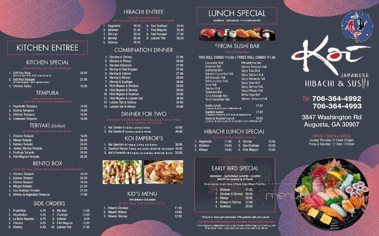 Koi Japanese Hibachi & Sushi - Martinez, GA menu_pic