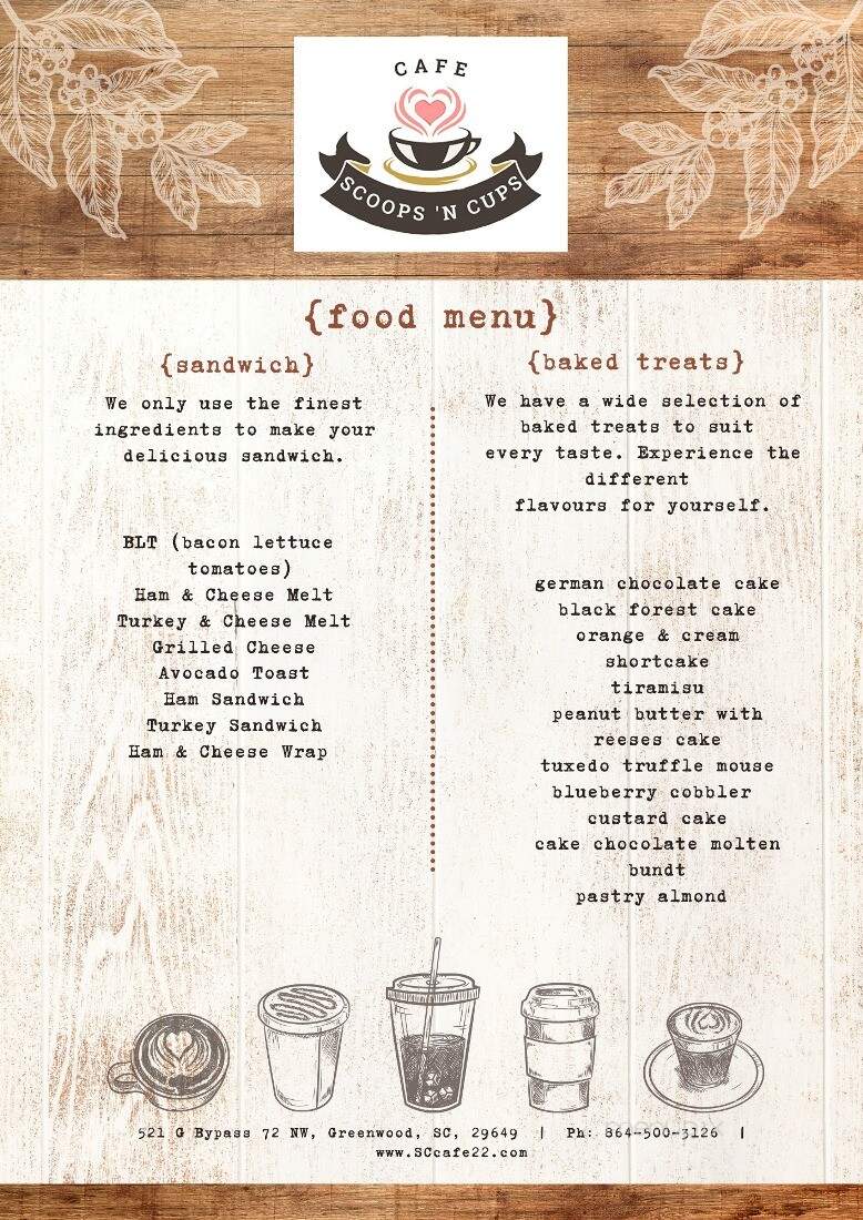 Scoops 'N Cups Cafe - Greenwood, SC menu_pic