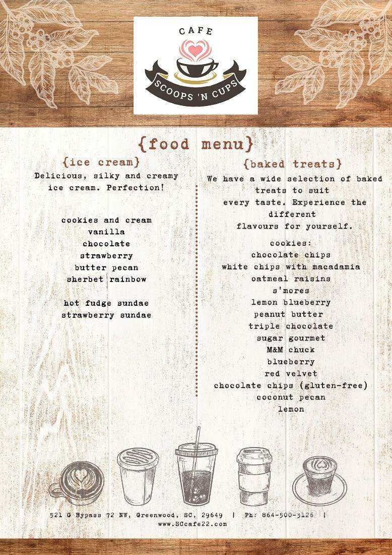 Scoops 'N Cups Cafe - Greenwood, SC menu_pic