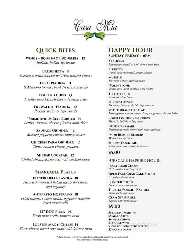 Casa Mia On The Green - Rocky Hill, CT menu_pic