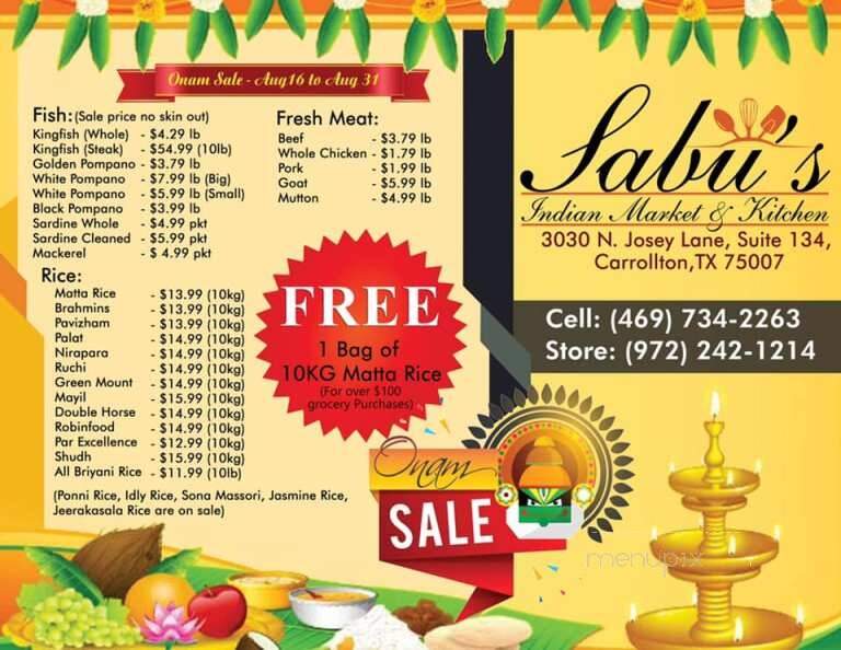 Sabus Indian Market Kitchen - Carrollton, TX menu_pic