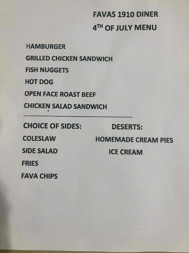 Fava's Restaurant - Georgetown, KY menu_pic