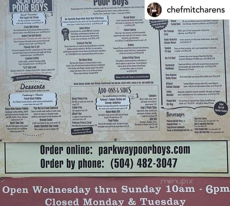 Parkway Bakery & Tavern - New Orleans, LA menu_pic