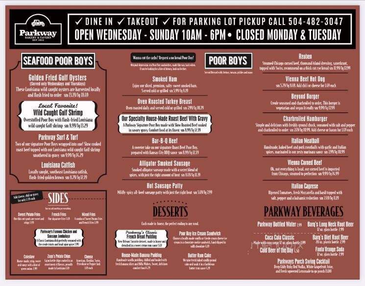 Parkway Bakery & Tavern - New Orleans, LA menu_pic